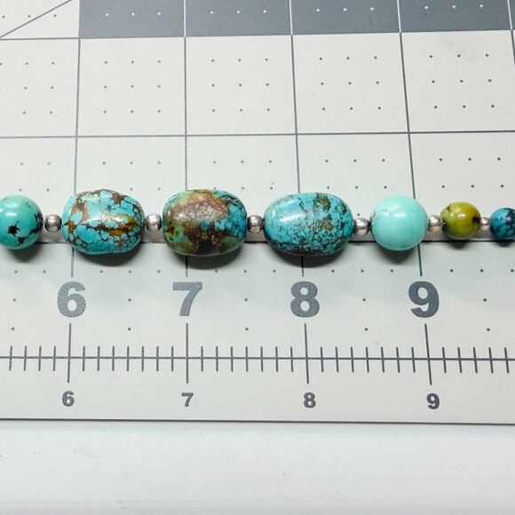 Vintage Turquoise & Sterling Beaded Necklace Southwestern 22.5 inch Adjustable - Picture 5 of 7